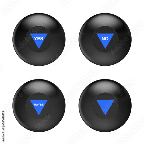 Black Magic Ball with Different Prediction. 3d Rendering
