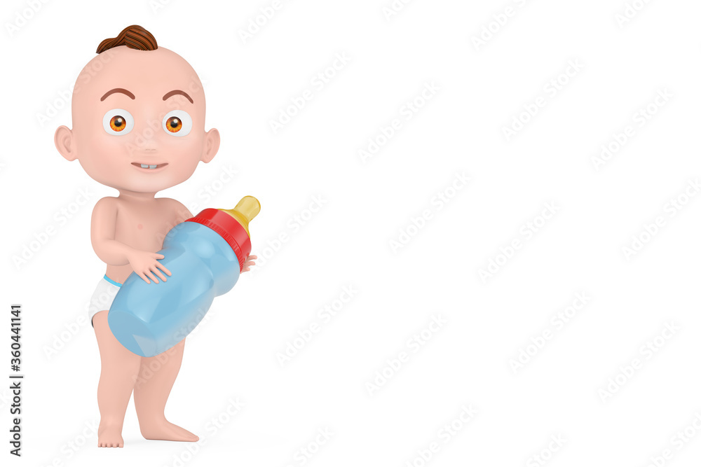 Cartoon Cute Baby Boy with Baby Milk Bottle. 3d Rendering Cartoon Cute Baby Boy with Baby Milk Bottle. 3d Rendering