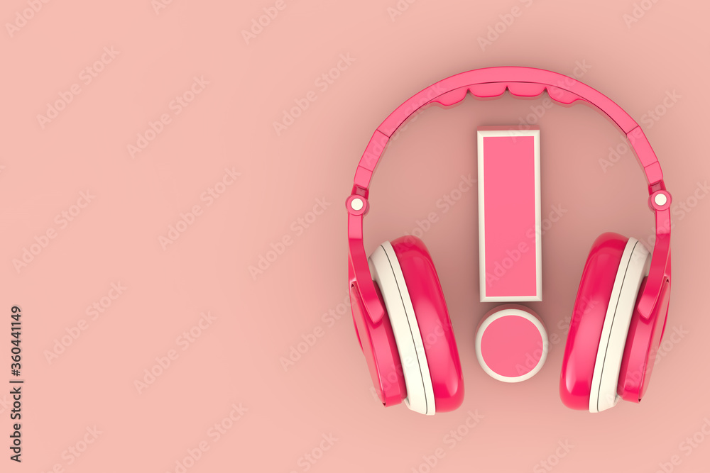 Modern Fun Teenager Pink Headphones with Exclamation Mark. 3d Rendering Modern Fun Teenager Pink Headphones with Exclamation Mark. 3d Rendering