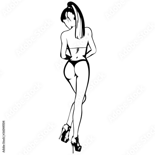 Sexy young girl in a bikini and high-heeled shoes. Woman with beautiful long legs. Isolated vector.