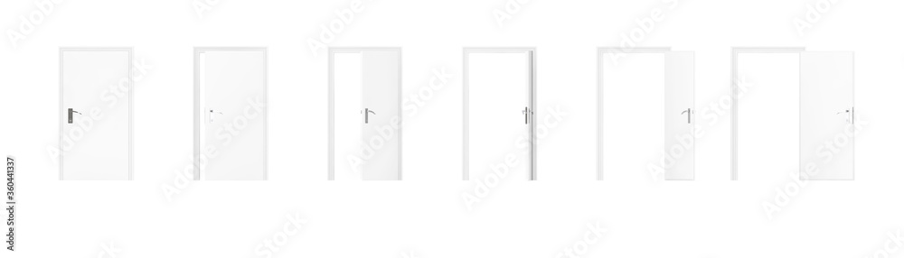 Set of White Room Door in Different Views from Closed to Opened. 3d Rendering Set of White Room Door in Different Views from Closed to Opened. 3d Rendering
