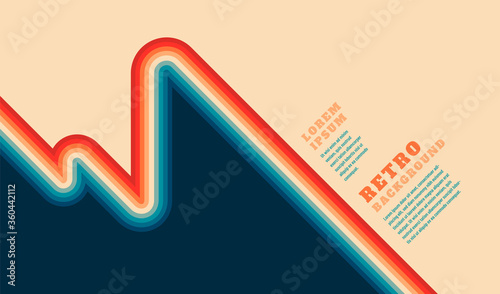 Retro background with colorful striped design element, headlines and text. Vector illustration.