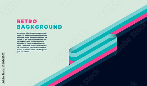 Retro style simple template design with stripes, headline and text. Vector illustration.