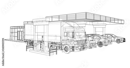 Electric Car Charging Station with Cars and Truck