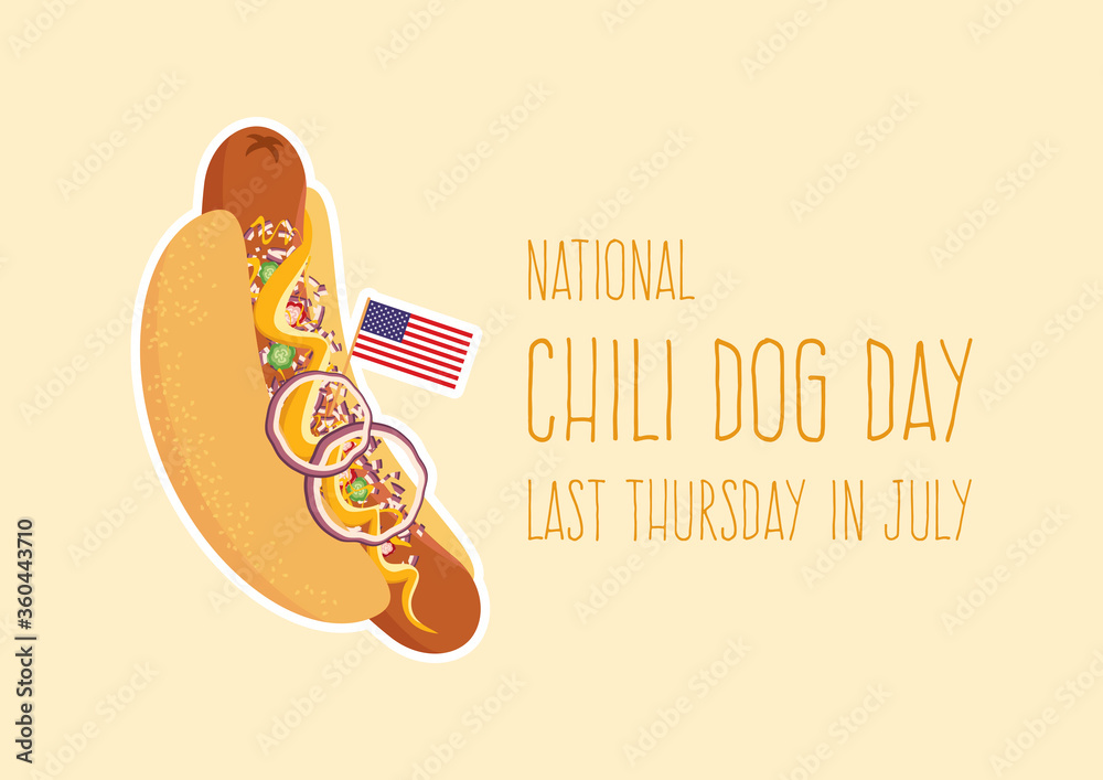 National Chili Dog Day vector. Chili Dog with garnish vector. Hot Dog