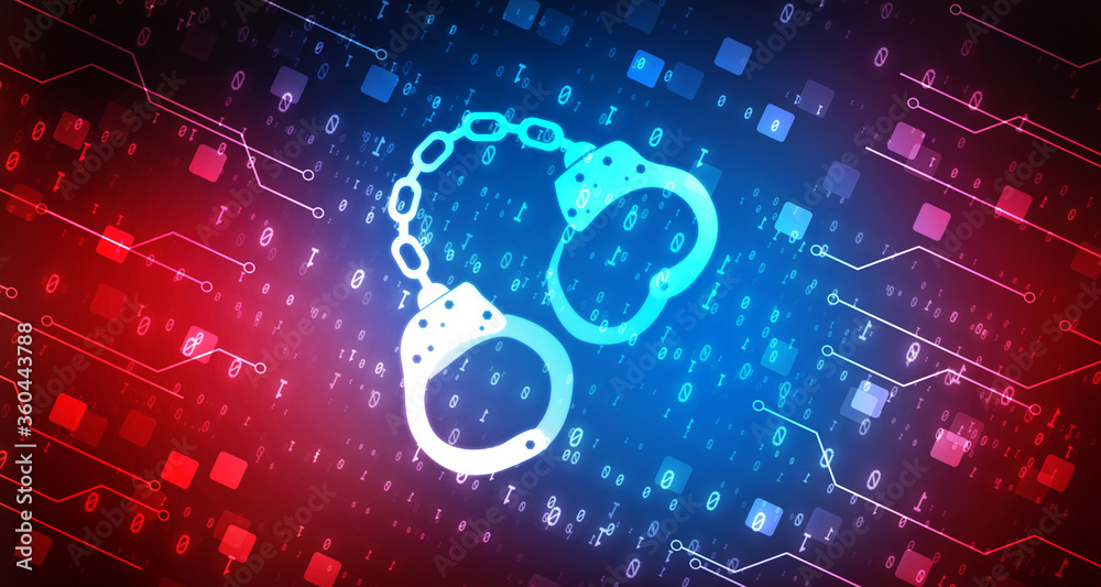 2d illustration Cyber Security concept: pixelated handcuffs icon on digital  background, Cyber crime concept Stock Illustration | Adobe Stock