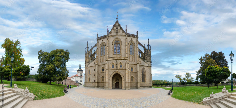 Panorama of the Church of Saint Barbara (Sv. Svata Barbora), a Roman Catholic church in the Gothic Style at Kutna Hora, Czech Republic. UNESCO World Heritage Site