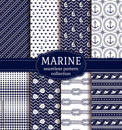 Sea and nautical seamless patterns set.
