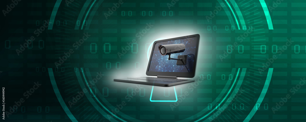 3d rendering Surveillance CCTV Security Camera connected laptop