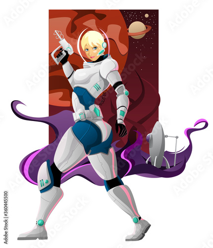 Blonde Space Girl with gun - vector Illustration