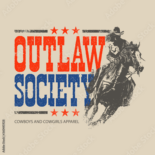 Illustration with Cowboy and cowgirl theme, outlaw society of american, design for apparel brands photo