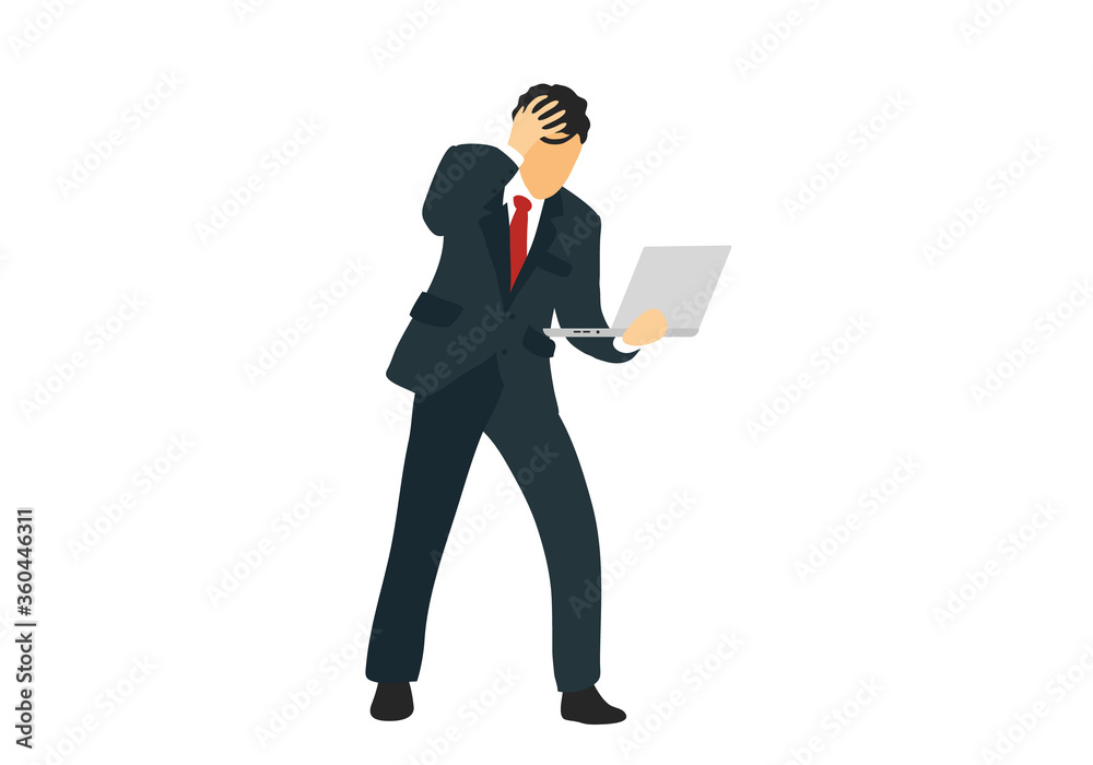 Desperate businessman with laptop in his hands on new technology for business, finance, investment and connectivity. Standing and full-length Desperate businessman with laptop in his hands on new technology for business, finance, investment and connectivity. Standing and full-length