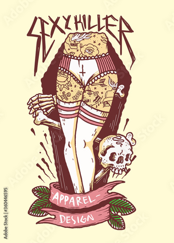 Illustration with theme sexy killer, for t-shirt prints and any apparel brand