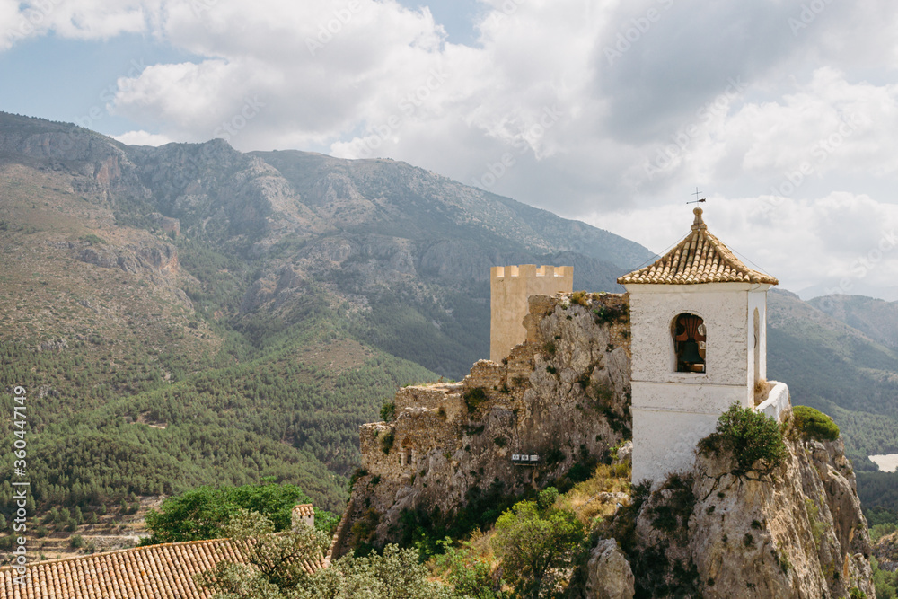 The famous Bell Tower and Gateway at Guadalest near Benidorm in Spain, horizontal- travel background