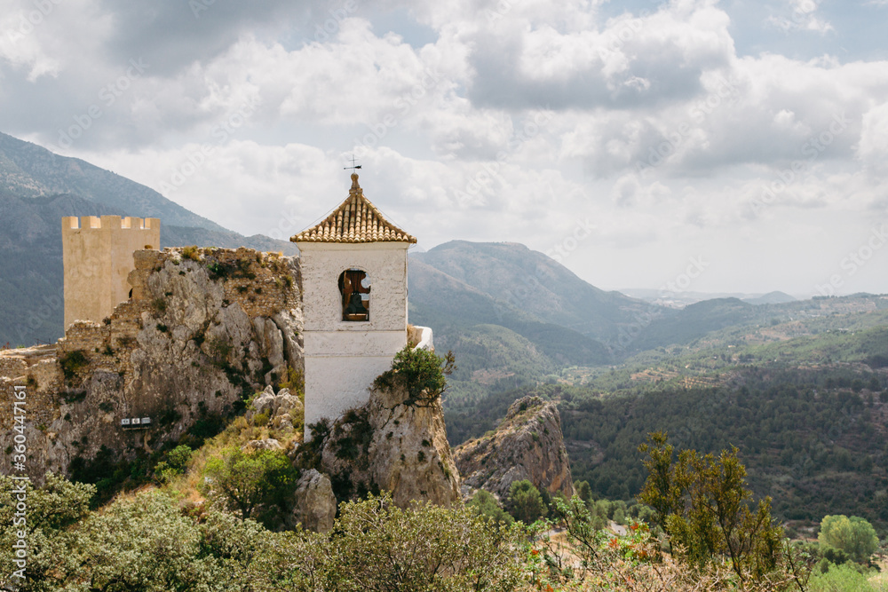 Old bell tower on the top of the rock, Castell de Guadalest, Alicante, Spain