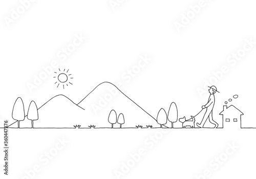 山並みの風景線画イラスト