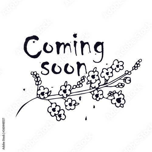 Vector abstract floral banner Coming soon with bunch of flowers and ink splashes