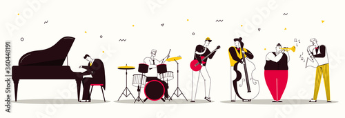 Vector character illustration of jazz band perform music