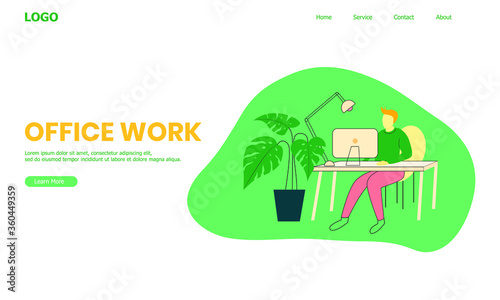 Office Work's Website With Illustration Of Men Working In Desk At Workspace 