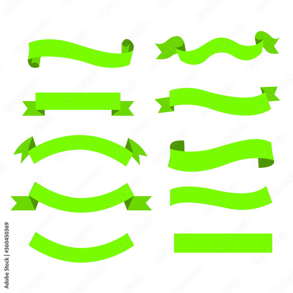 Green banner ribbon vector set on isolated background. EPS 10.