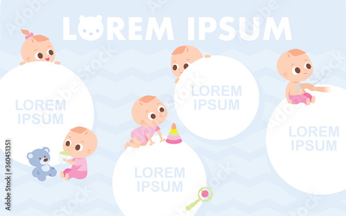 Template. Baby crawling around and sitting.