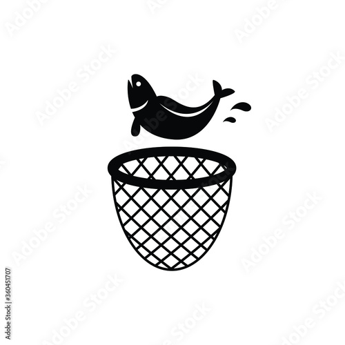 Fish with net icon vector in trendy flat style isolated on white background