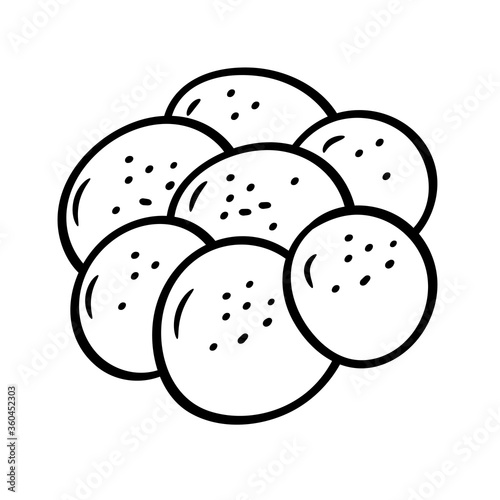 Bun with poppy seeds. Bakery products. Food vector illustration. Outline drawing of white bread in the style of Doodle. Isolated objects on a white background. A hand-drawn element for the design.