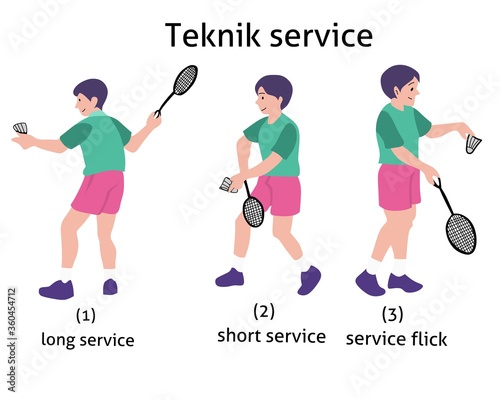 vector illustration badminton service technique, white background