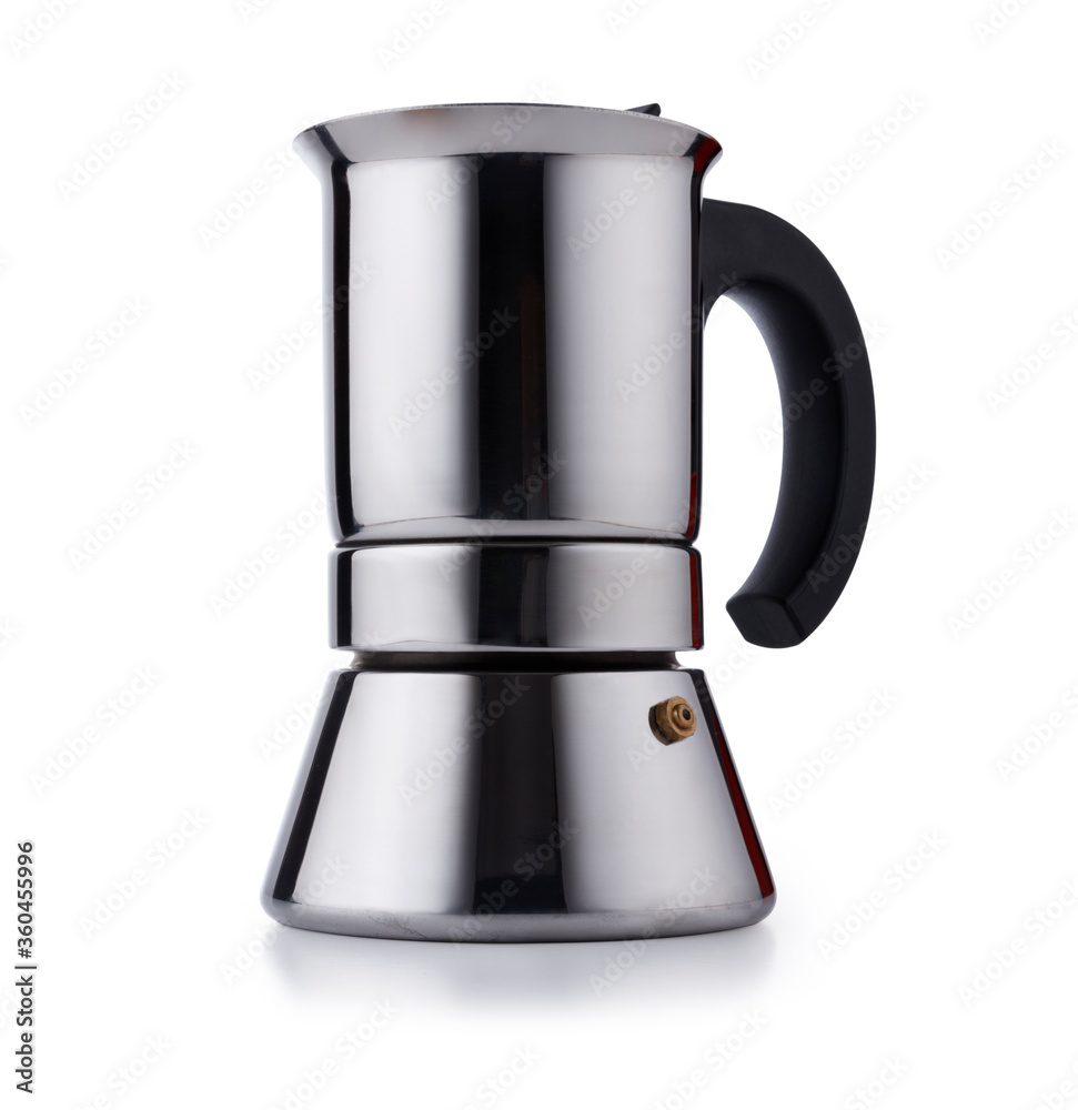 Modern style stainless steel expresso coffee pot, isolated on white Modern style stainless steel expresso coffee pot, isolated on white