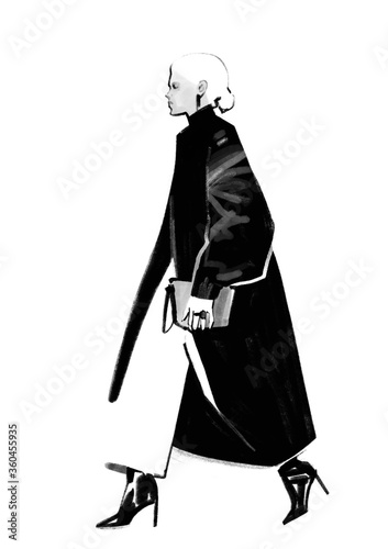 Fashion sketch of woman in black coat (ID: 360455935)