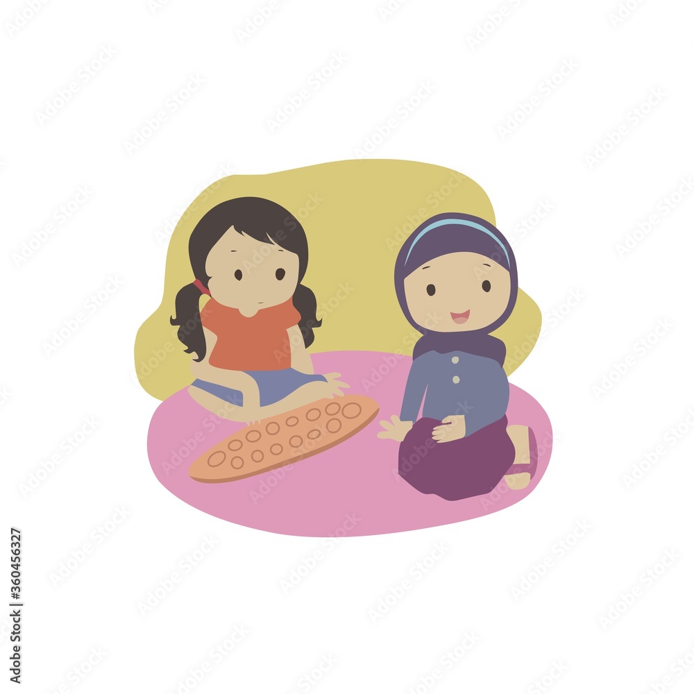 vector illustration of mother and child playing congklak at home, white background vector illustration of mother and child playing congklak at home, white background
