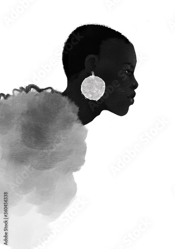 Fashion sketch of a young black girl in a coat (ID: 360456338)