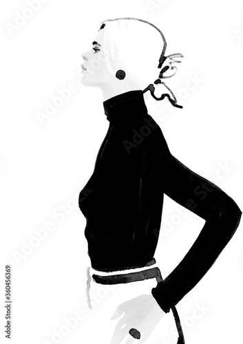 girl in black turtleneck isolated (ID: 360456369)