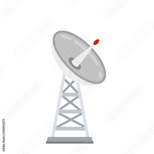 Antenna for receiving radio and television signals. Radar tower. Radio waves and communications. Cartoon flat illustration. Metal industrial construction