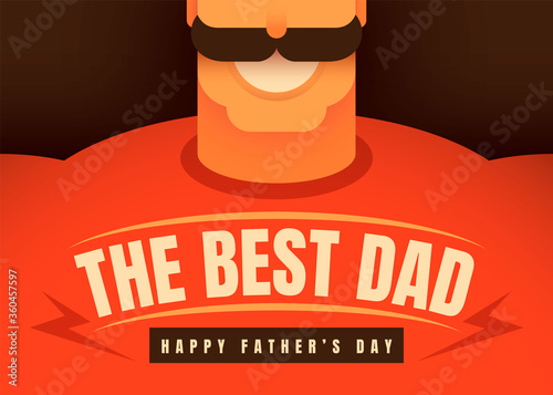 Comic father's day card design with close up of a strong man. Vector illustration.