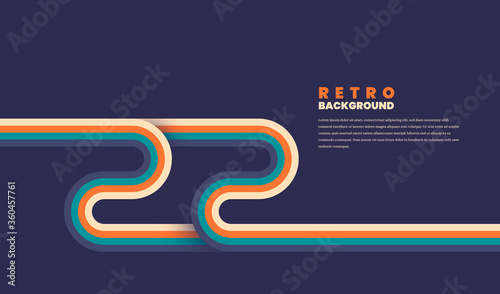 Minimalist retro background design with rounded striped elements in color. Vector illustration.