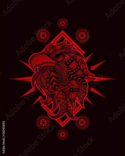 Eagle head  mandala style with sacred geometry pattern-vector retro illustration.