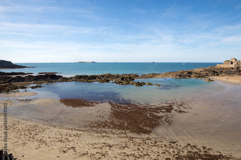 Main beach of the famous resort town Saint Malo in Brittany, France