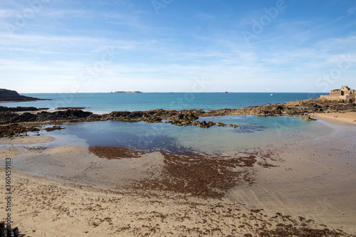 Main beach of the famous resort town Saint Malo in Brittany, France