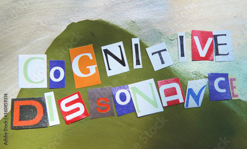  cut out colored letters from magazines and compilation of cognitive dissonance photo