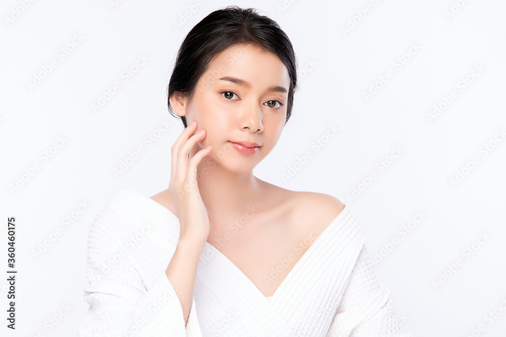 Beautiful Young asian Woman touching her clean face with fresh Healthy Skin, isolated on white background, Beauty Cosmetics and Facial treatment Concept Beautiful Young asian Woman touching her clean face with fresh Healthy Skin, isolated on white background, Beauty Cosmetics and Facial treatment Concept