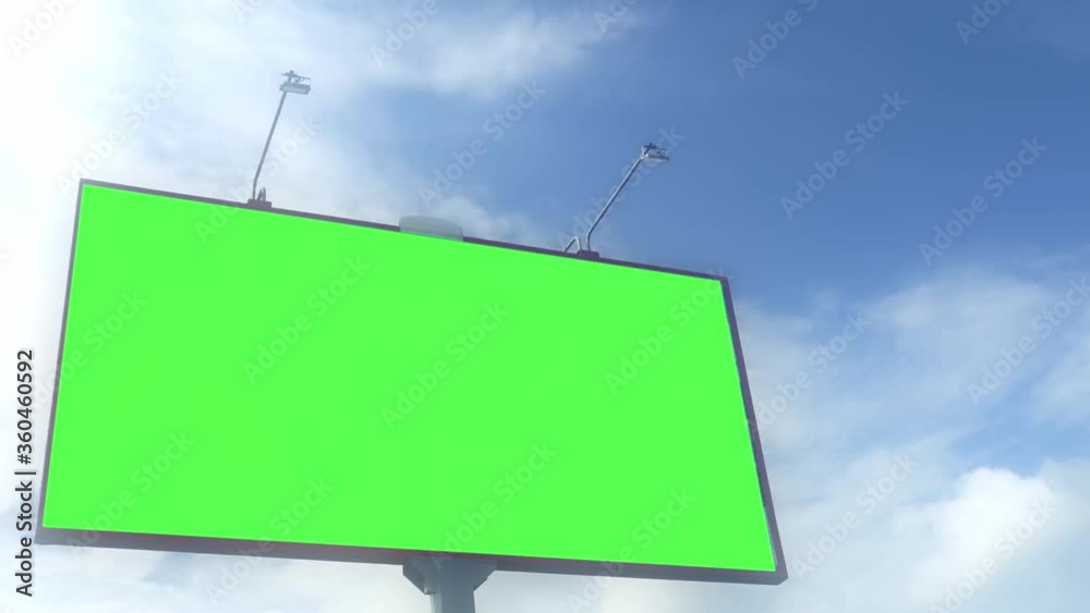 Green screen. Billboard over blue sky with clouds. Timelapse Green screen. Billboard over blue sky with clouds. Timelapse