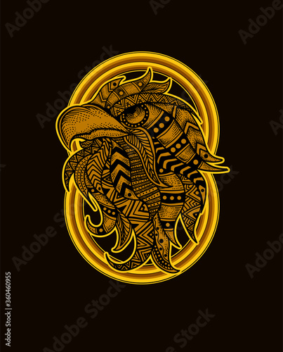 Eagle head  mandala style with sacred geometry pattern-vector retro illustration.