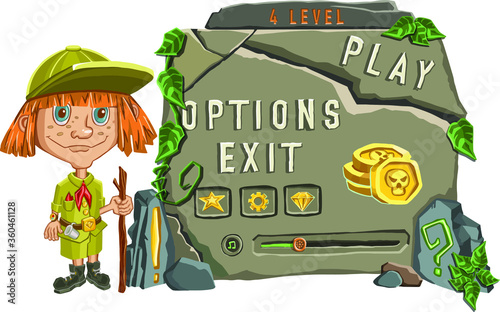 girl explorer following path. Vector illustration