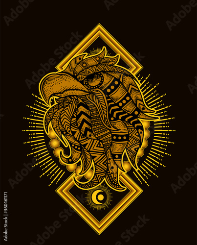Eagle head  mandala style with sacred geometry pattern-vector retro illustration.