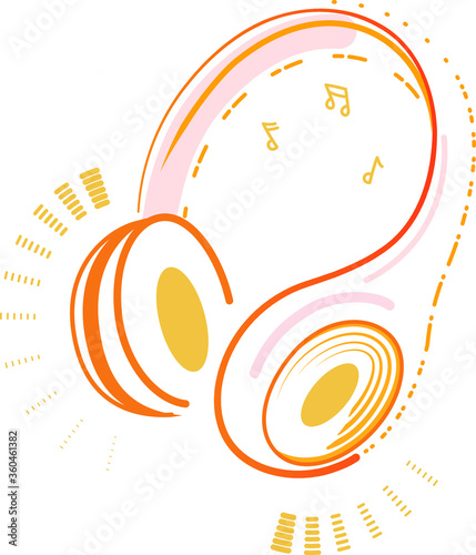 Headphone headset illustration vector in graphic style. Funny headphones vector active illustration. Audio and music concept. Rhythm and sound.