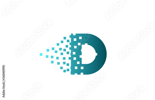 D alphabet letter logo icon for company and business. Green eroded pixel design for corporate identity