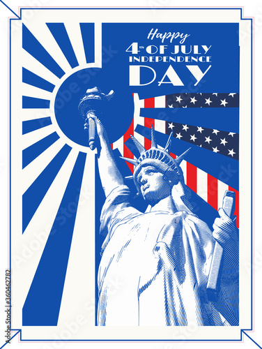 Lady liberty on sunshining vintage style for indendence day celebration