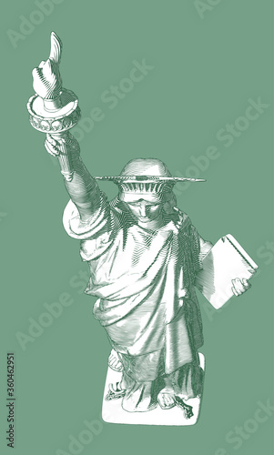 Vintage engraving of Lady Liberty from top view vector illustration