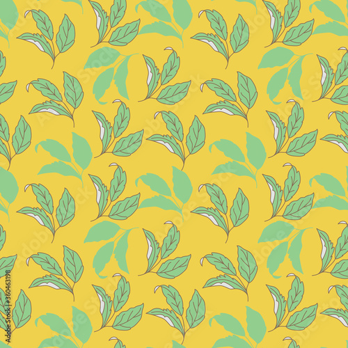 Green leaves vector seamless pattern